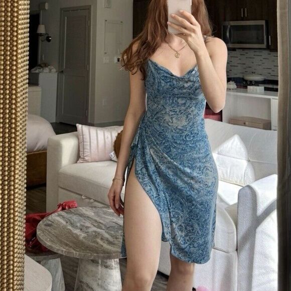 BCBGMaxAzria Dresses & Skirts - $198 BCBG MAX AZRIA WRAP DRESS WHITE BLUE Size XS High Slit